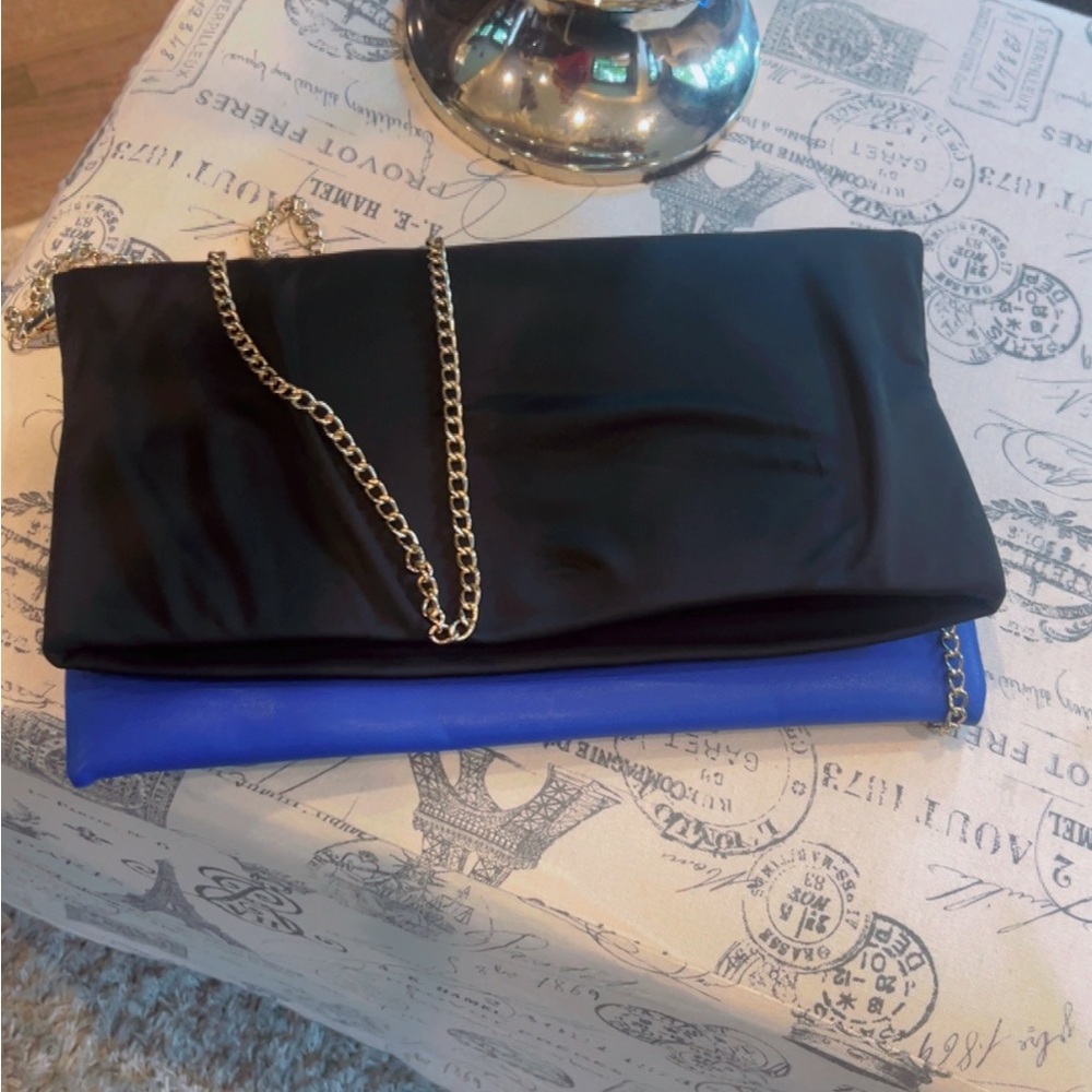 Street Level Black and Blue Chain Clutch